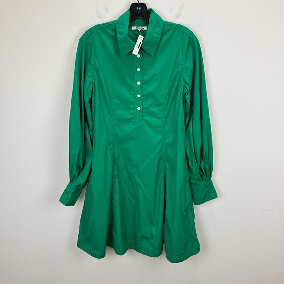 Madewell Seamed Long Sleeve Mini Shirtdress Poplin Cotton Verdant Green US 2 NWT - Picture 6 of 14